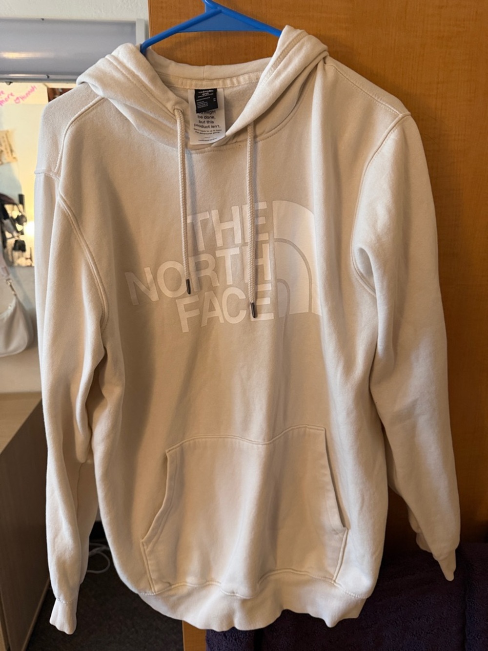 The North Face Men's Cream Pullover Hoodie with Chest Logo